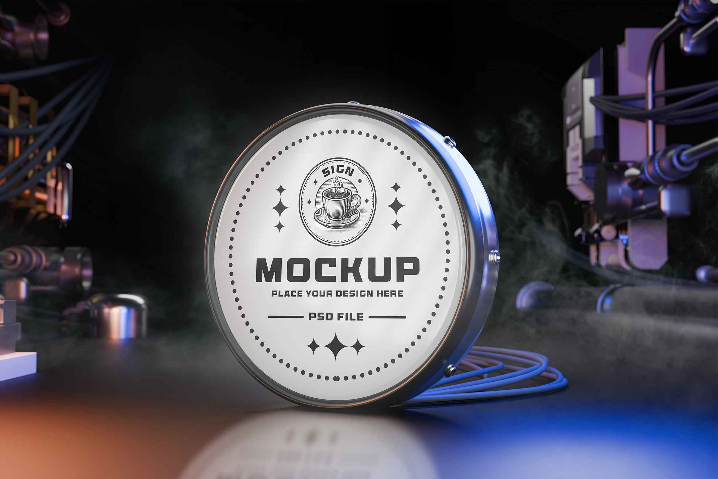 Round Sign Light Box Mockup